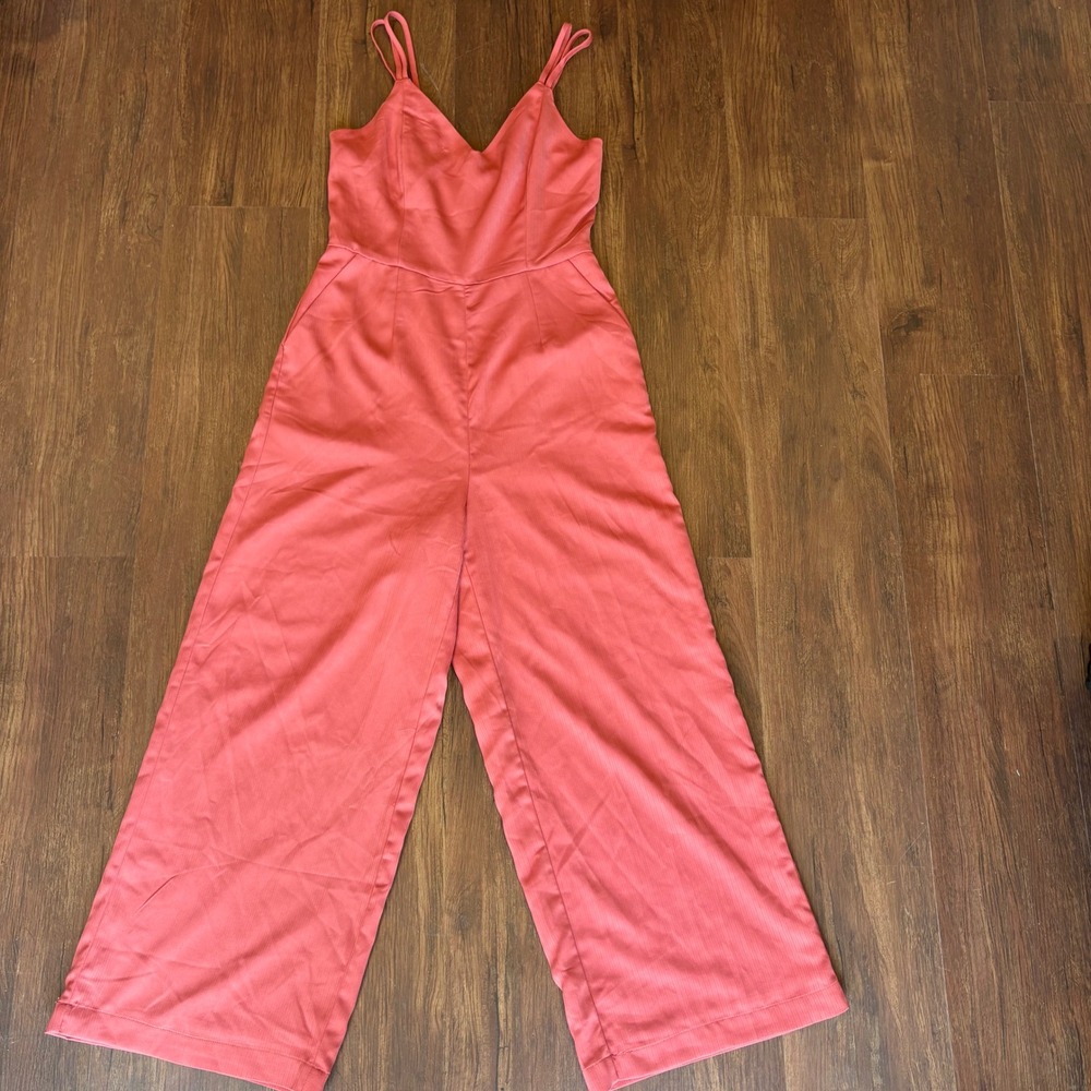 Rust Coral Pink Utility Wide Leg V Neck Cami Jumpsuit with Pockets Size XS